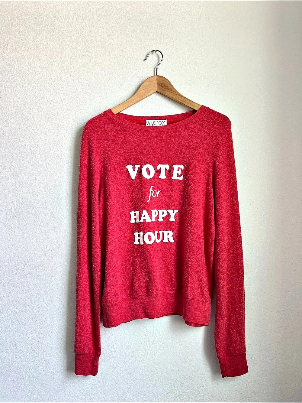 Wildfox Vote for Happy Hour Baggy Beach Jumper Sweatshirt in Red small